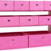 Humble Crew Kids Toy Organizer with 9 Collapsible Fabric Storage, White Wood and Pink Bins