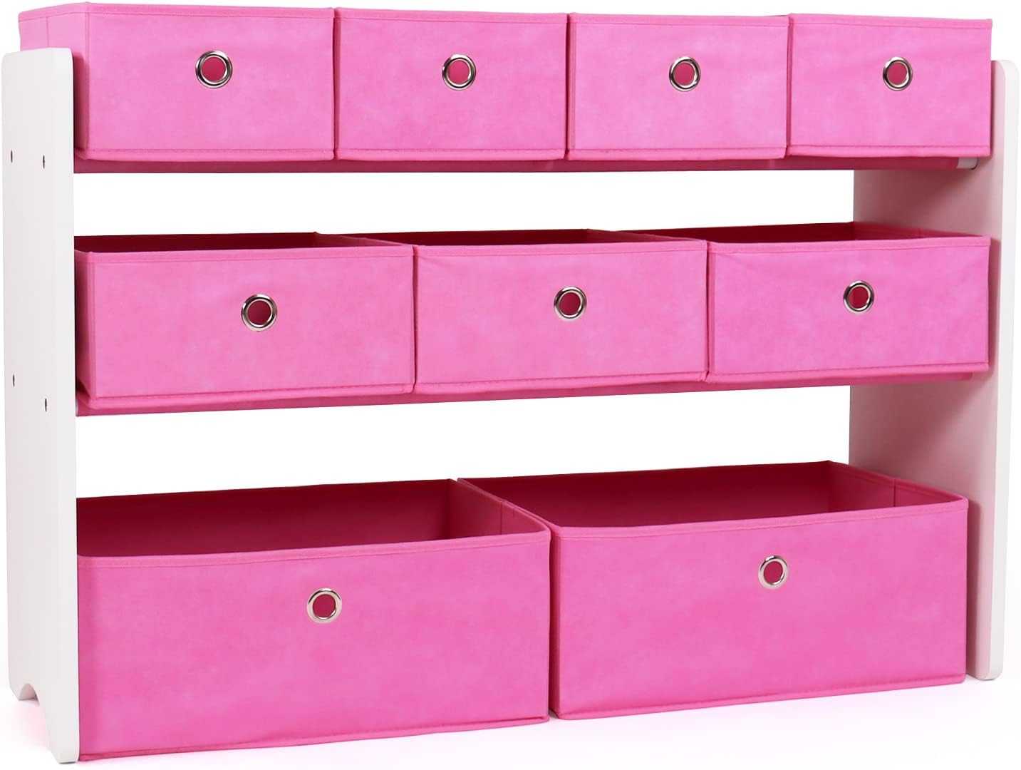 Humble Crew Kids Toy Organizer with 9 Collapsible Fabric Storage, White Wood and Pink Bins Humble Crew Kids Toy Organizer with 9 Collapsible Fabric Storage, White Wood and Pink Bins