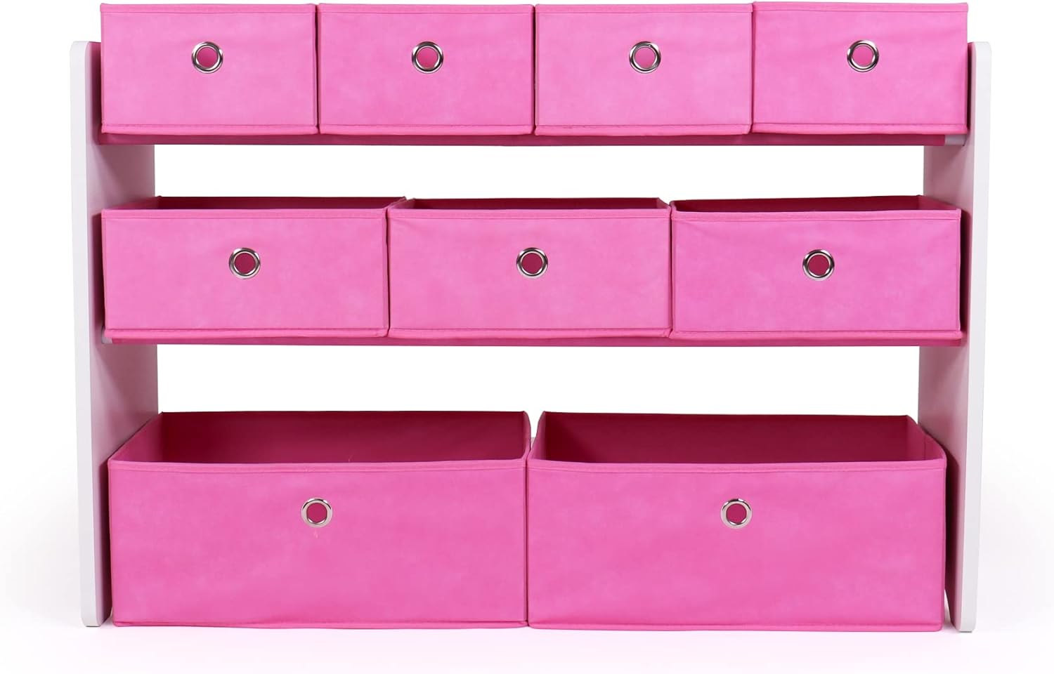 Humble Crew Kids Toy Organizer with 9 Collapsible Fabric Storage, White Wood and Pink Bins8
