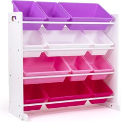 Humble Crew Kids' Toy Storage Organizer with 12 Plastic Bins, Pink&Purple, White/Purple/Pink
