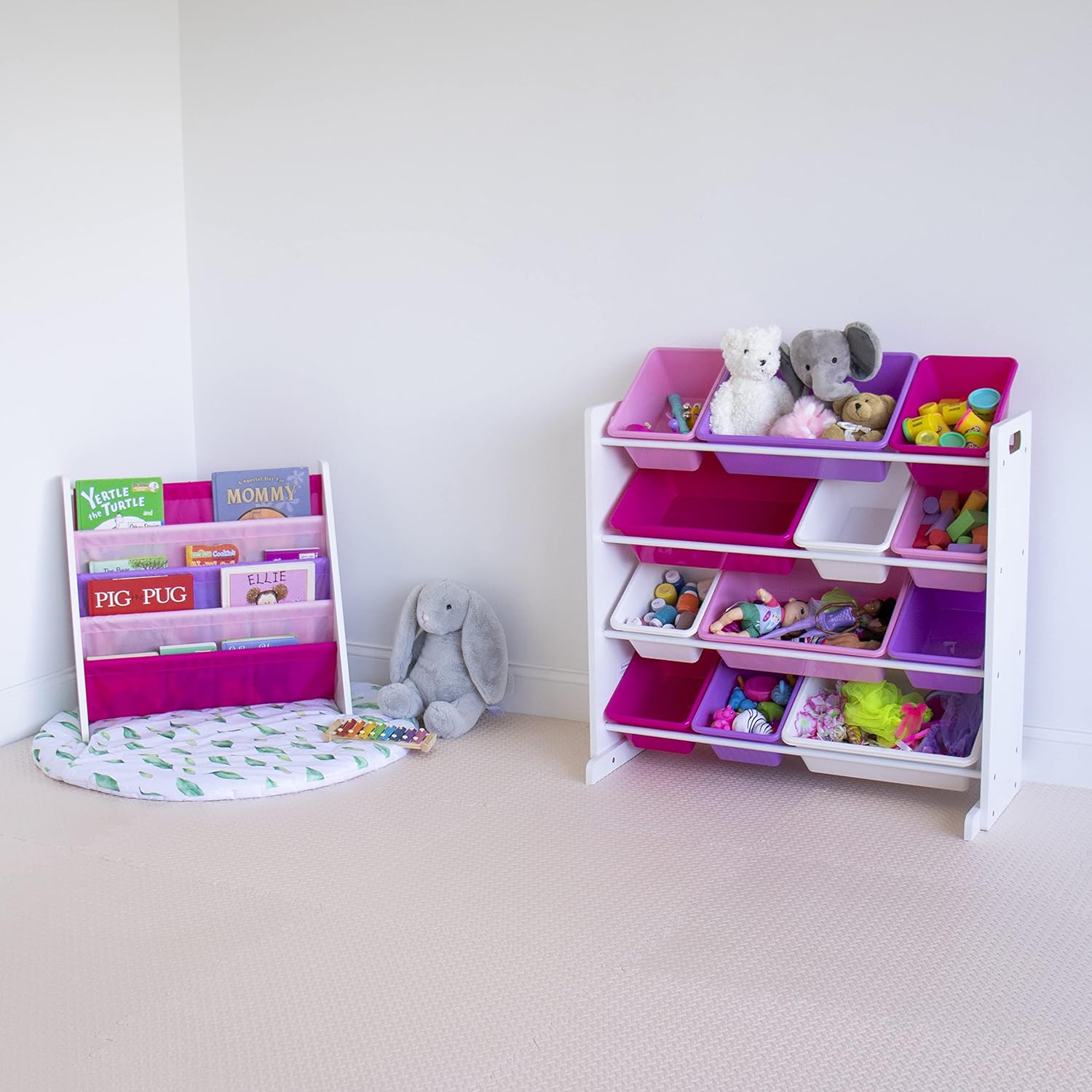 Humble Crew Kids' Toy Storage Organizer with 12 Plastic Bins, Pink&Purple, White Purple Pink4