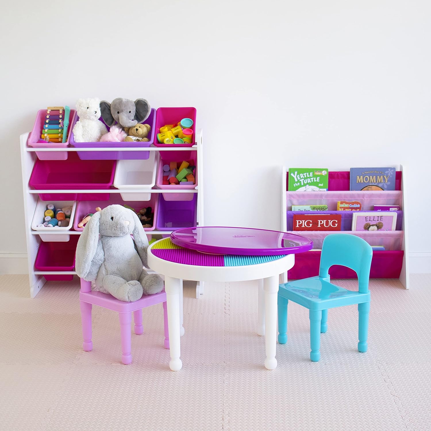 Humble Crew Kids' Toy Storage Organizer with 12 Plastic Bins, Pink&Purple, White Purple Pink6