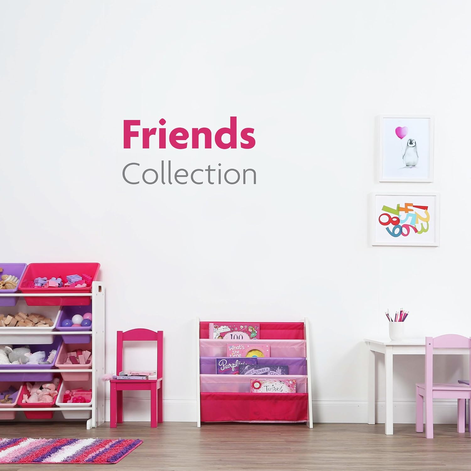 Humble Crew Kids' Toy Storage Organizer with 12 Plastic Bins, Pink&Purple, White Purple Pink9