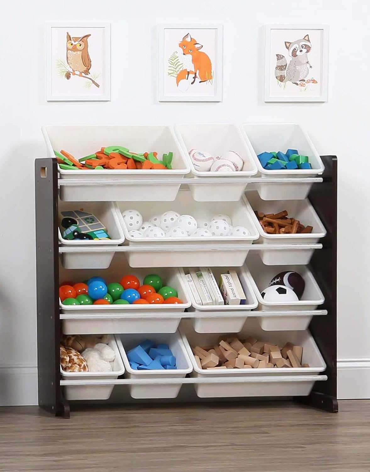 Humble Crew Modern Toy Organizer with 12 Bins, Espresso White 9