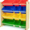 Humble Crew, Natural/Primary Kids' Toy Storage Organizer with 12 Plastic Bins, 34*35*15.5inch