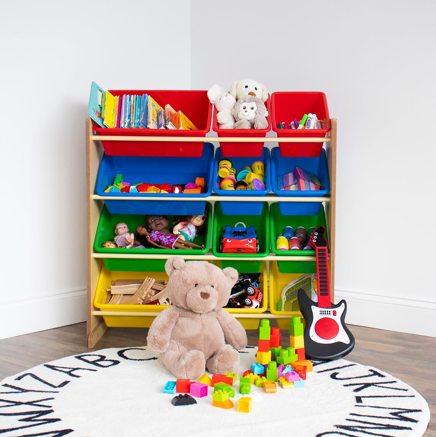 Humble Crew, Natural Primary Kids' Toy Storage Organizer with 12 Plastic Bins, 34 35 15.5inch1