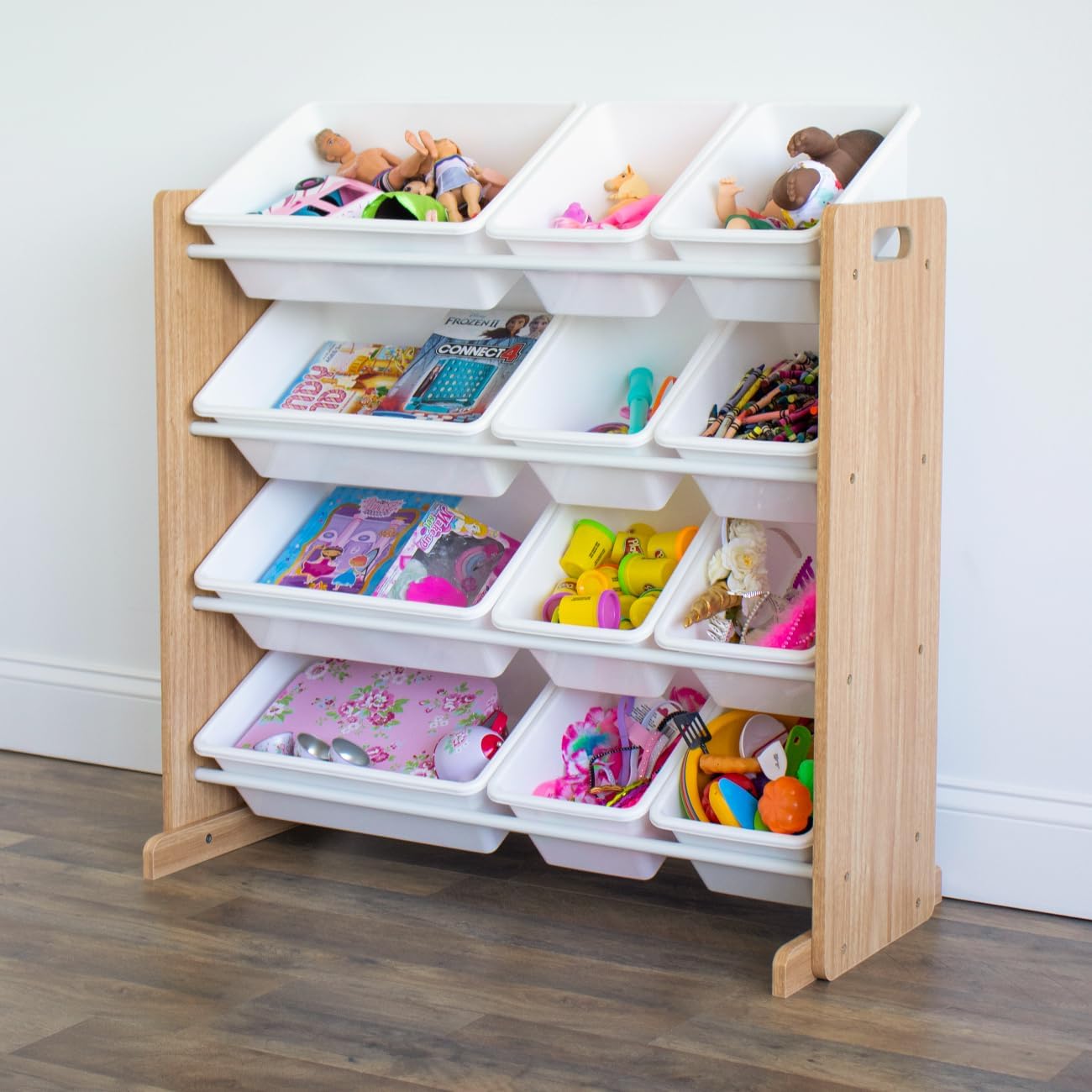 Humble Crew, Natural Wood White Kids Toy Organizer with 12 Storage Bins1