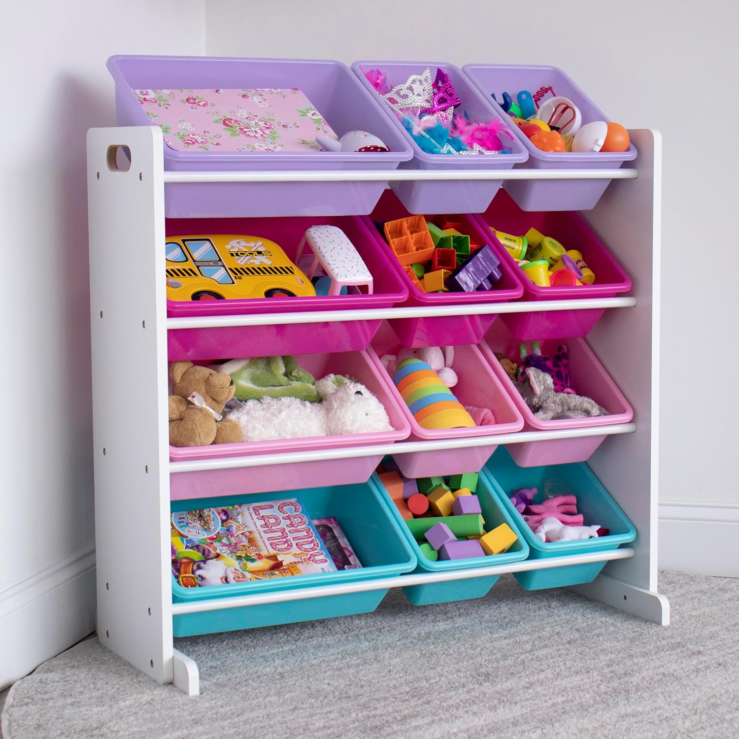 Humble Crew Toy Storage Organizer, White Pink Purple Turquoise 34x11x31 inches,12x9x6 inches,16x12x6 inches1