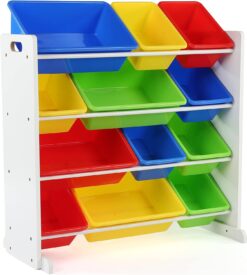 Humble Crew, White/Primary Kids' Toy Storage Organizer with 12 Plastic Bins