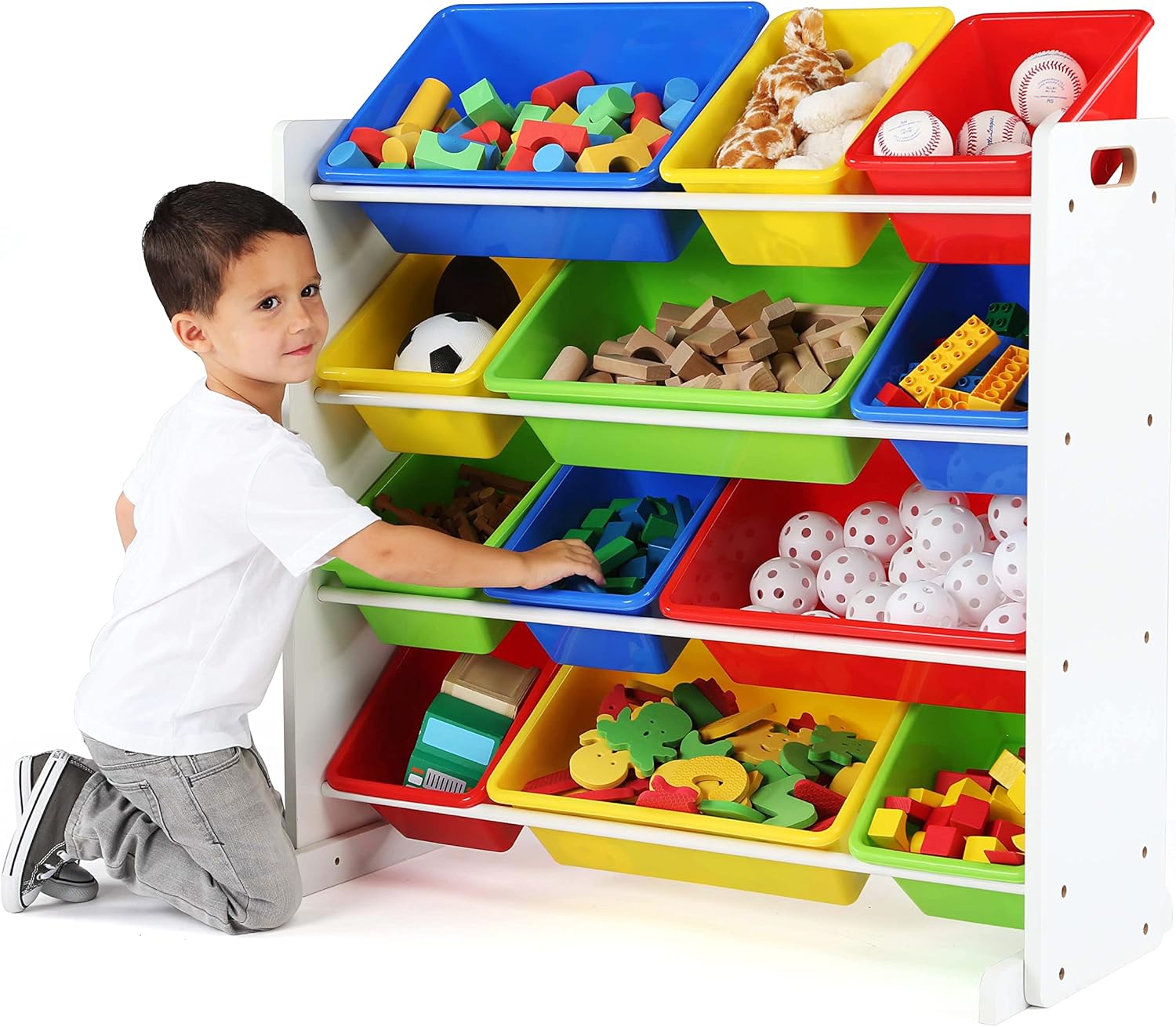 Humble Crew, White Primary Kids' Toy Storage Organizer with 12 Plastic Bins5