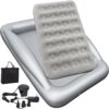 Inflatable Kids Travel Bed Toddler Air Mattress Set - Portable Blow Up Mattress Sleeping Bed Cot with Security Bed Rails and Electric Pump Ideal for Road Trip Camping Sleepovers etc. (Upgraded), Grey