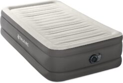 Intex 18 Inch Twin Size TruAire Luxury Air Mattress with Fiber Tech and Built in Electric Pump for Home and Room Essentials, Grey