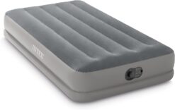 Intex 64112E Dura-Beam Standard Prestige Air Mattress: Fiber-Tech – Twin Size – Built-in USB Electric Pump – 12in Bed Height – 300lb Weight Capacity