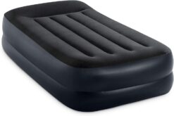 Intex 64121ED Dura-Beam Plus Pillow Rest Air Mattress: Fiber-Tech – Twin Size – Built-in Electric Pump – 16.5in Bed Height – 300lb Weight Capacity