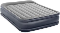 Intex 64135ED Dura-Beam Plus Deluxe Pillow Rest Air Mattress: Fiber-Tech – Queen Size – Built-in Electric Pump – 16.5in Bed Height – 600lb Weight Capacity