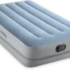 Intex 64157E Dura-Beam Plus Mid-Rise Air Mattress: Fiber-Tech – Twin Size – Built-in USB Electric Pump – 14in Bed Height – 300lb Weight Capacity