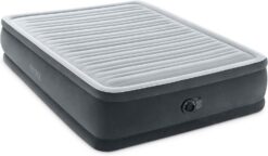 Intex 64413ED Dura-Beam Deluxe Comfort-Plush Elevated Air Mattress: Fiber-Tech – Queen Size – Built-in Electric Pump – 18in Bed Height – 600lb Weight Capacity