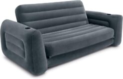 Intex 66552EP Inflatable Pull-Out Sofa: Built-in Cupholder – Velvety Surface – 2-in-1 Valve – Folds Compactly – 46" x 88" x 26"