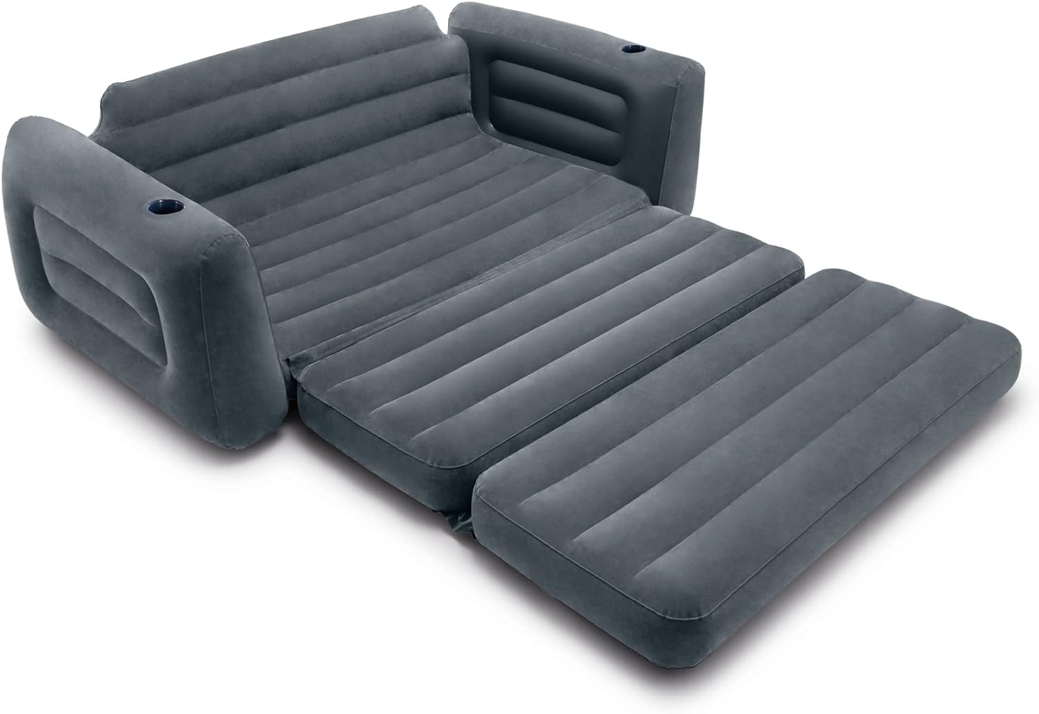 Intex 66552EP Inflatable Pull-Out Sofa Built-in Cupholder – Velvety Surface – 2-in-1 Valve – Folds Compactly – 46 x 88 x 266