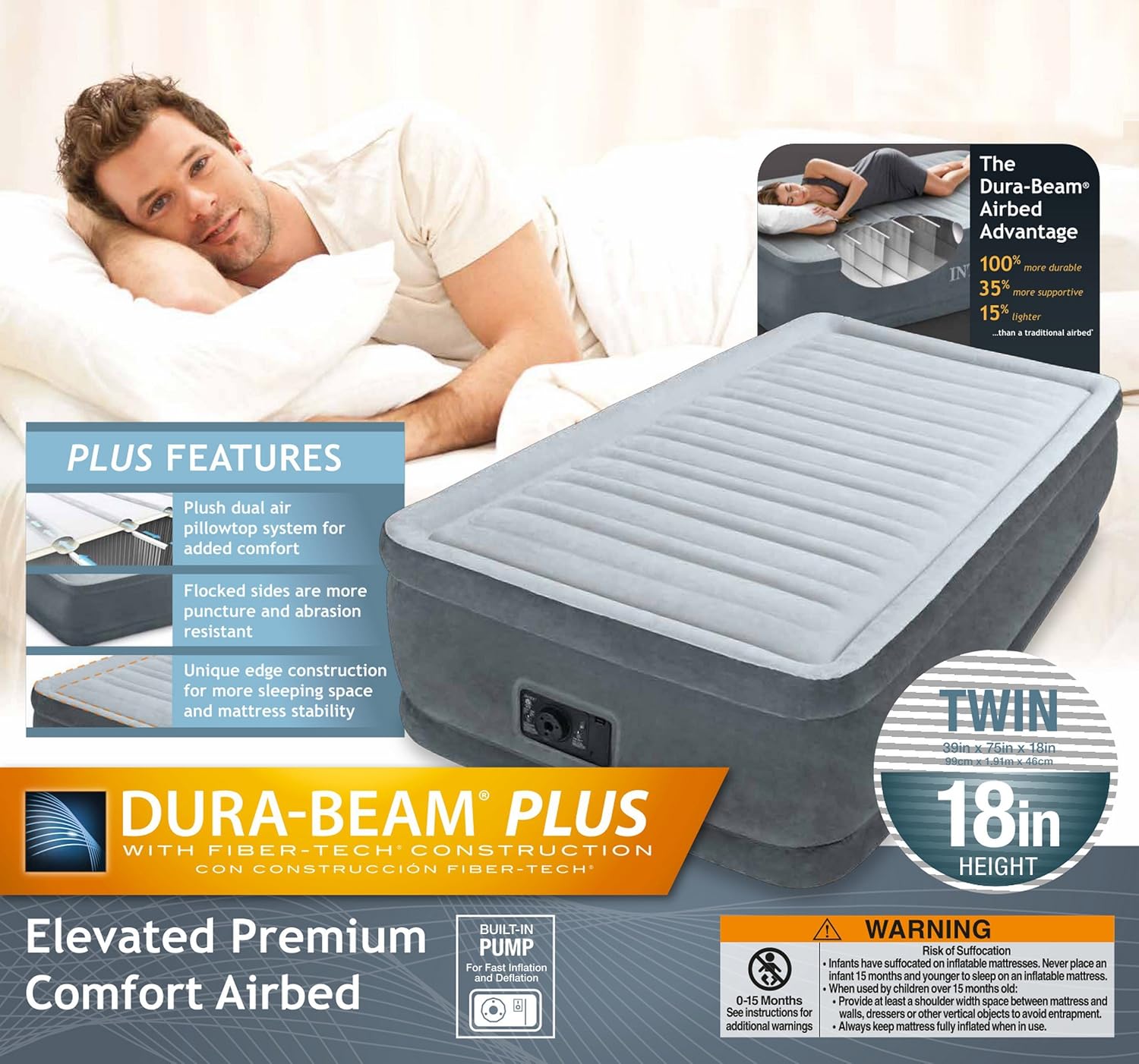 Intex Comfort Plush Elevated Dura-Beam Airbed with Built-in Electric Pump1111