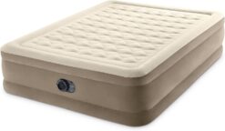 Intex Dura-Beam Deluxe Ultra Plush Air Mattress: Fiber-Tech – Built-in Electric Pump – 18in Bed Height – 600lb Weight Capacity – Queen Size