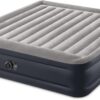 Intex Dura Beam Plus Deluxe Raised Pillow Inflatable Blow Up Portable Firm Air Mattress with Built-in Internal Air Pump, King-Sized Bed