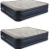 Intex Dura Beam Plus Deluxe Raised Pillow Inflatable Blow Up Portable Firm Air Mattress with Built-in Internal Air Pump, King-Sized Bed (2 Pack)