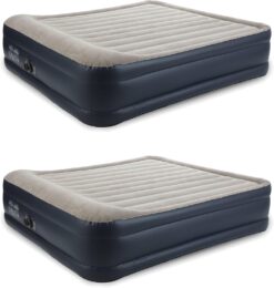 Intex Dura Beam Plus Deluxe Raised Pillow Inflatable Blow Up Portable Firm Air Mattress with Built-in Internal Air Pump, King-Sized Bed (2 Pack)