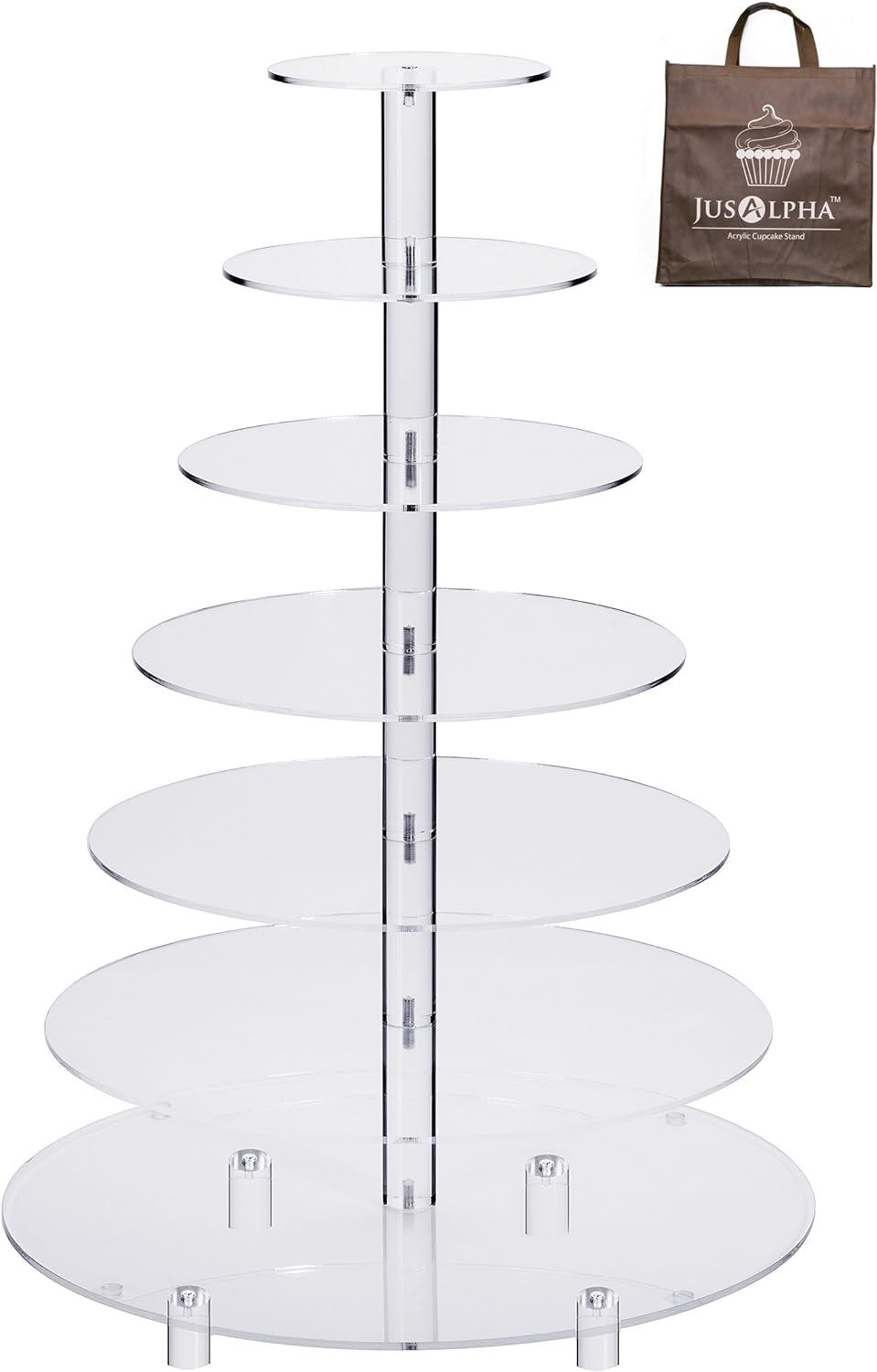 Jusalpha® Large 7 Tier Acrylic Round Wedding Cake Stand Dessert Stand Pastry Serving Platter-Food Display Stand For Large Event (Large With Rod Feet Base) (7RF) Jusalpha® Large 7 Tier Acrylic Round Wedding Cake Stand Dessert Stand Pastry Serving Platter-Food Display Stand For Large Event (Large With Rod Feet Base) (7RF)