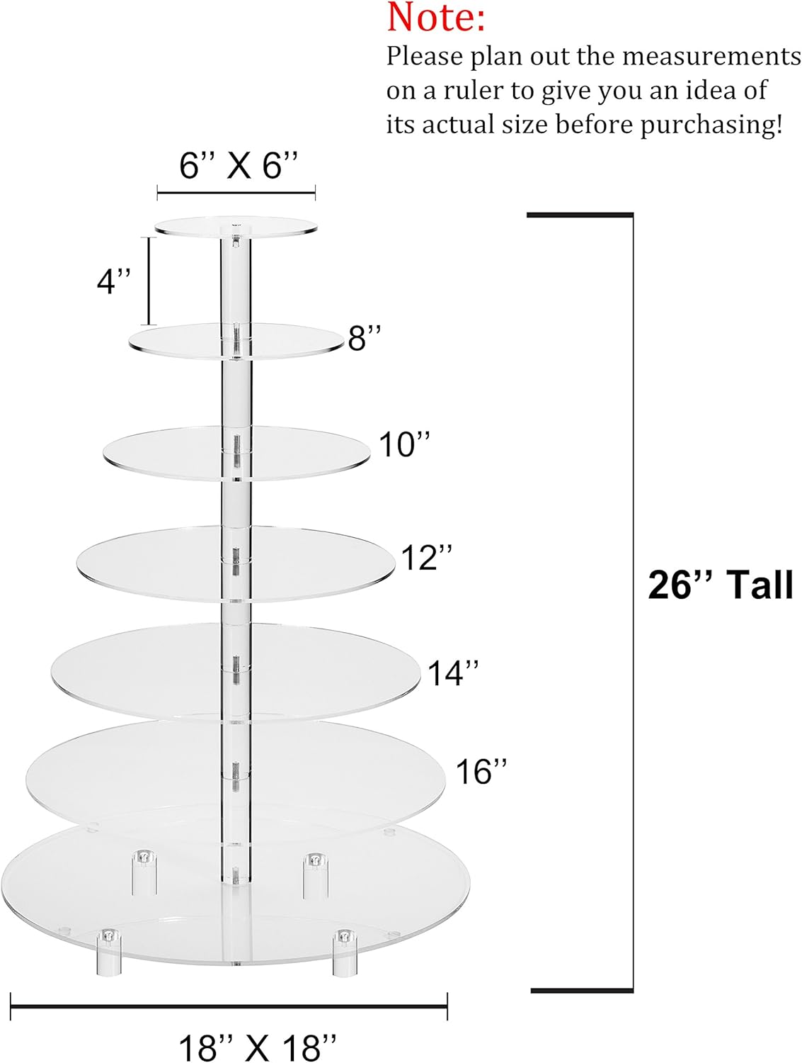 Jusalpha® Large 7 Tier Acrylic Round Wedding Cake Stand Dessert Stand Pastry Serving Platter-Food Display Stand For Large Event (Large With Rod Feet Base) (7RF)7
