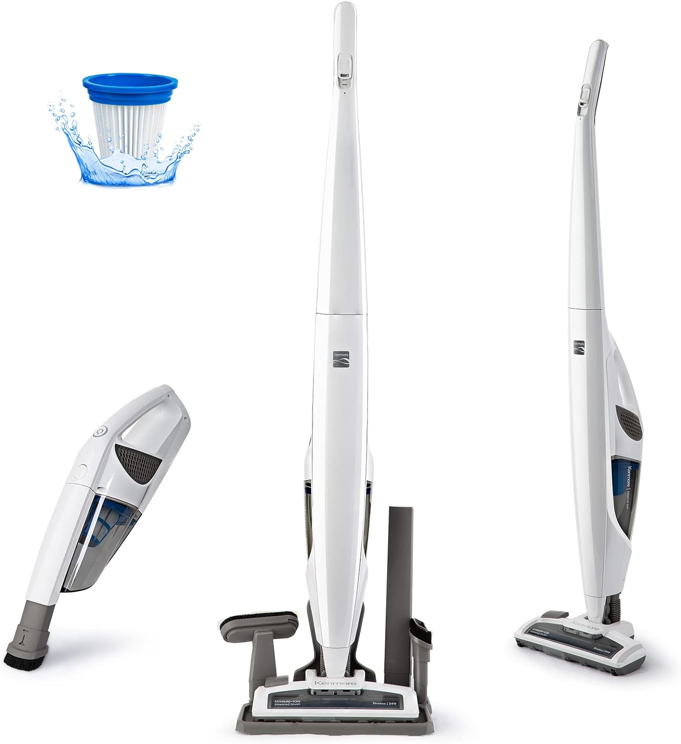 Kenmore DS1030 Cordless Stick Vacuum Lightweight Cleaner 2-Speed Power Suction LED Headlight 2-in-1 Handheld for Hardwood Floor, Carpet & Pet Hair, 3lbs, White Kenmore DS1030 Cordless Stick Vacuum Lightweight Cleaner 2-Speed Power Suction LED Headlight 2-in-1 Handheld for Hardwood Floor, Carpet & Pet Hair, 3lbs, White