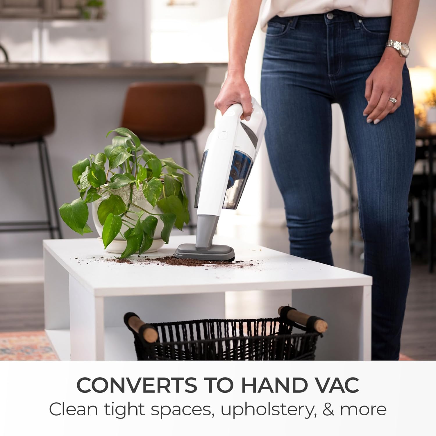 Kenmore DS1030 Cordless Stick Vacuum Lightweight Cleaner 2-Speed Power Suction LED Headlight 2-in-1 Handheld for Hardwood Floor, Carpet & Pet Hair, 3lbs, White3