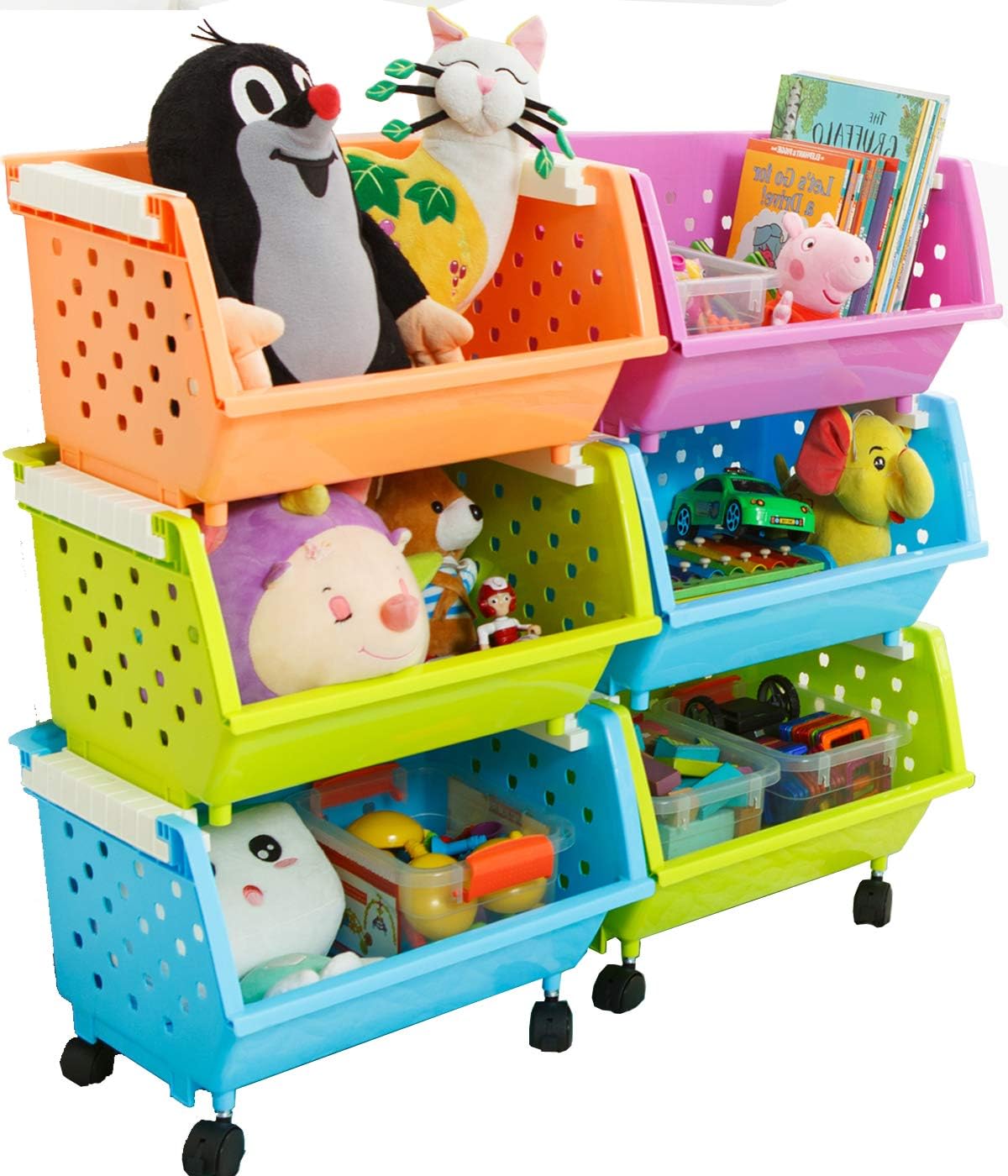 Kids' Toys Chest Large Baskets Storage Bins Organizer with Wheels Can Move Everywhere Natural Primary (Primary Collection) (6 Baskets Choose) Kids' Toys Chest Large Baskets Storage Bins Organizer with Wheels Can Move Everywhere Natural/Primary (Primary Collection) (6 Baskets Choose)
