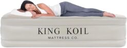 King Koil Luxury Air Mattress 20in Full Size Beige with Built-in Pump for Home, Camping & Guests-Inflatable Airbed Luxury Double High Adjustable Blow Up Mattress, Durable - Portable and Waterproof (Beige)