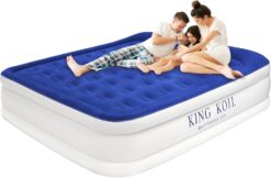 King Koil Luxury California King Air Mattress with Built-in Pump for Home, Camping & Guests - 16” King Size Inflatable Airbed Luxury Double High Adjustable Blow Up Mattress, Durable Waterproof