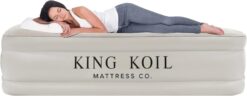 King Koil Luxury California King Air Mattress with Built-in Pump for Home, Camping & Guests - 16” King Size Inflatable Airbed Luxury Double High Adjustable Blow Up Mattress, Durable Waterproof.