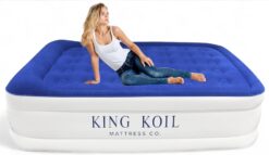 King Koil Luxury Pillow Top Plush Queen Air Mattress With Built-in High-Speed Pump Best For Home, Camping, Guests, 20