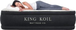 King Koil Luxury Plush Pillow Top Queen Size Air Mattress with Built-in High-Speed Pump for Home, Camping, Guests Inflatable Airbed Double High Blow Up Bed, Durable Waterproof, 1-Year Warranty