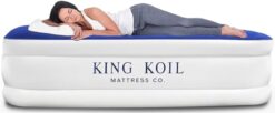 King Koil Luxury Twin Air Mattress with Built-in High Speed Pump for Camping, Home & Guests - Twin Size Double High Airbed Luxury Inflatable Blow Up Mattress Waterproof, Blue