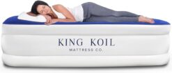 King Koil Pillow Top Plush Queen Air Mattress with Built-in High-Speed Pump Best for Home, Camping, Guests, Queen Size Luxury Double Airbed Adjustable Blow Up Mattress, Waterproof, 1-Year Warranty