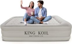 King Koil Pillow Top Plush Queen Air Mattress with Built-in High-Speed Pump Best for Home, Camping, Guests, Queen Size Luxury Double Airbed Adjustable Blow Up Mattress, Waterproof, 1-Year Warranty