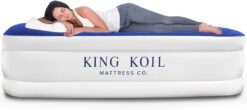 King Koil Plush Pillow Top Twin Air Mattress with Built-in High-Speed Pump for Camping, Home & Guests - 20” Twin Size Airbed Luxury Inflatable Blow Up Mattress, Waterproof, 1-Year Warranty, Blue