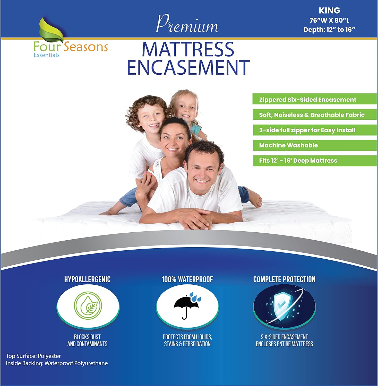 King Size Mattress Protector Bed bug Waterproof Zippered Cover - Hypoallergenic Premium Quality Encasement Protects Against Liquids, Dust - Breathable, Noiseless White King Size Mattress Protector Bed bug Waterproof Zippered Cover - Hypoallergenic Premium Quality Encasement Protects Against Liquids, Dust - Breathable, Noiseless White