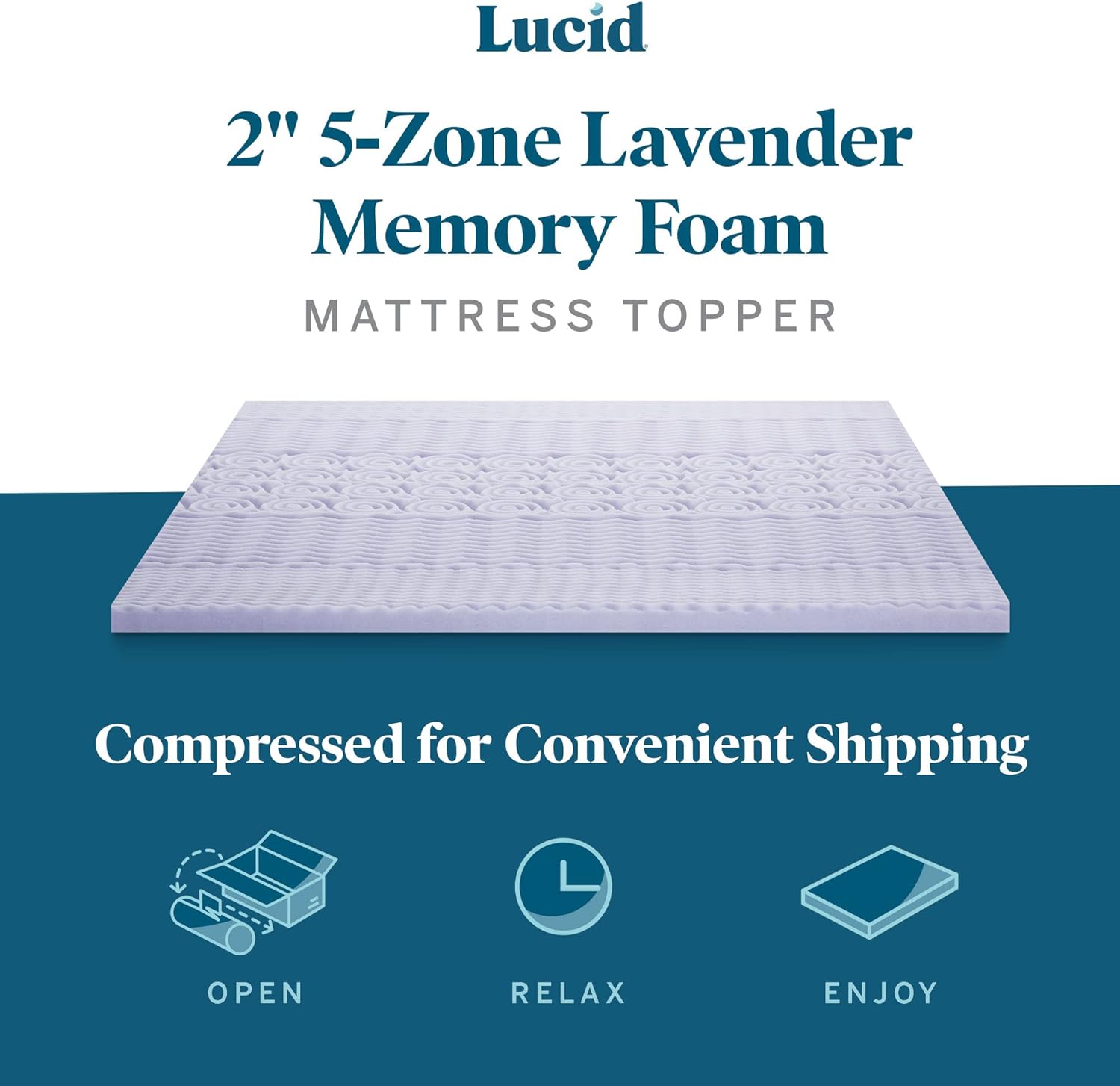 LUCID 2 Inch 5 Zone Lavender Memory Foam Queen Mattress Topper, Lavender2