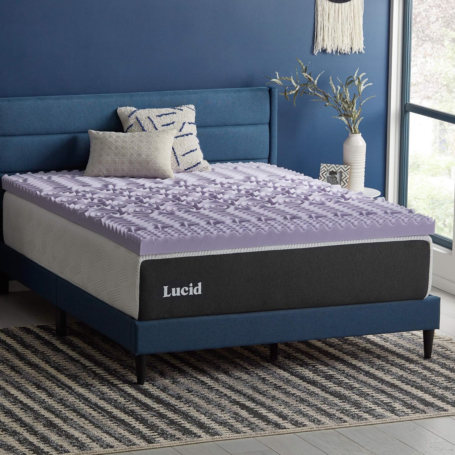 LUCID 3 Inch 5 Lavender Memory Foam Plush-Calming Targeted Convoluted Comfort Zones Mattress Topper, King6