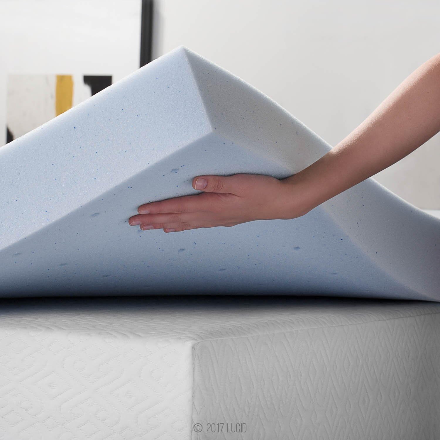 LUCID 4 Inch Gel Memory Foam Mattress Topper, Ventilated Design, Ultra Plush, CertiPUR-US Certified, California King , Blue1
