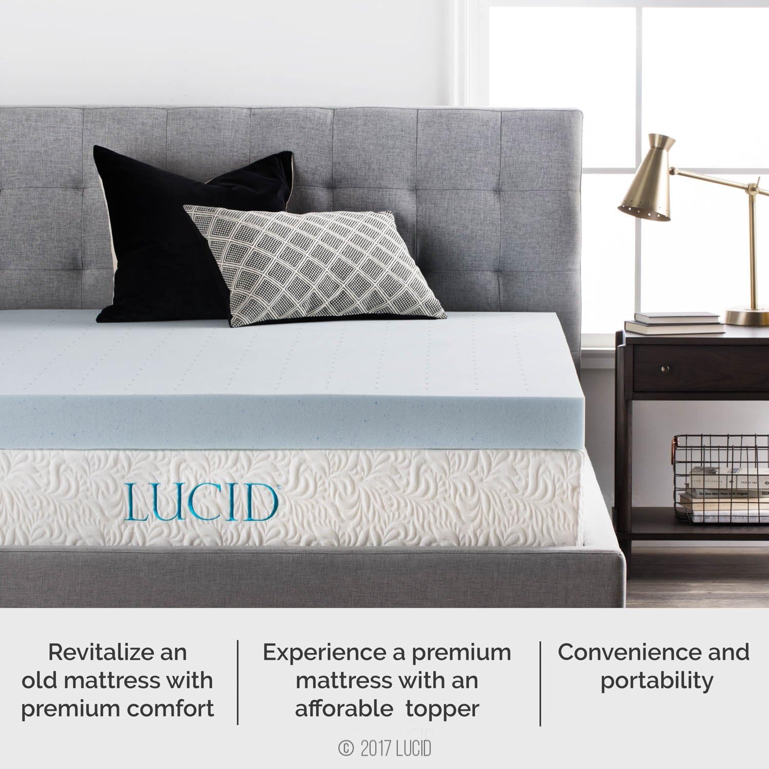 LUCID 4 Inch Gel Memory Foam Mattress Topper, Ventilated Design, Ultra Plush, CertiPUR-US Certified, California King , Blue3