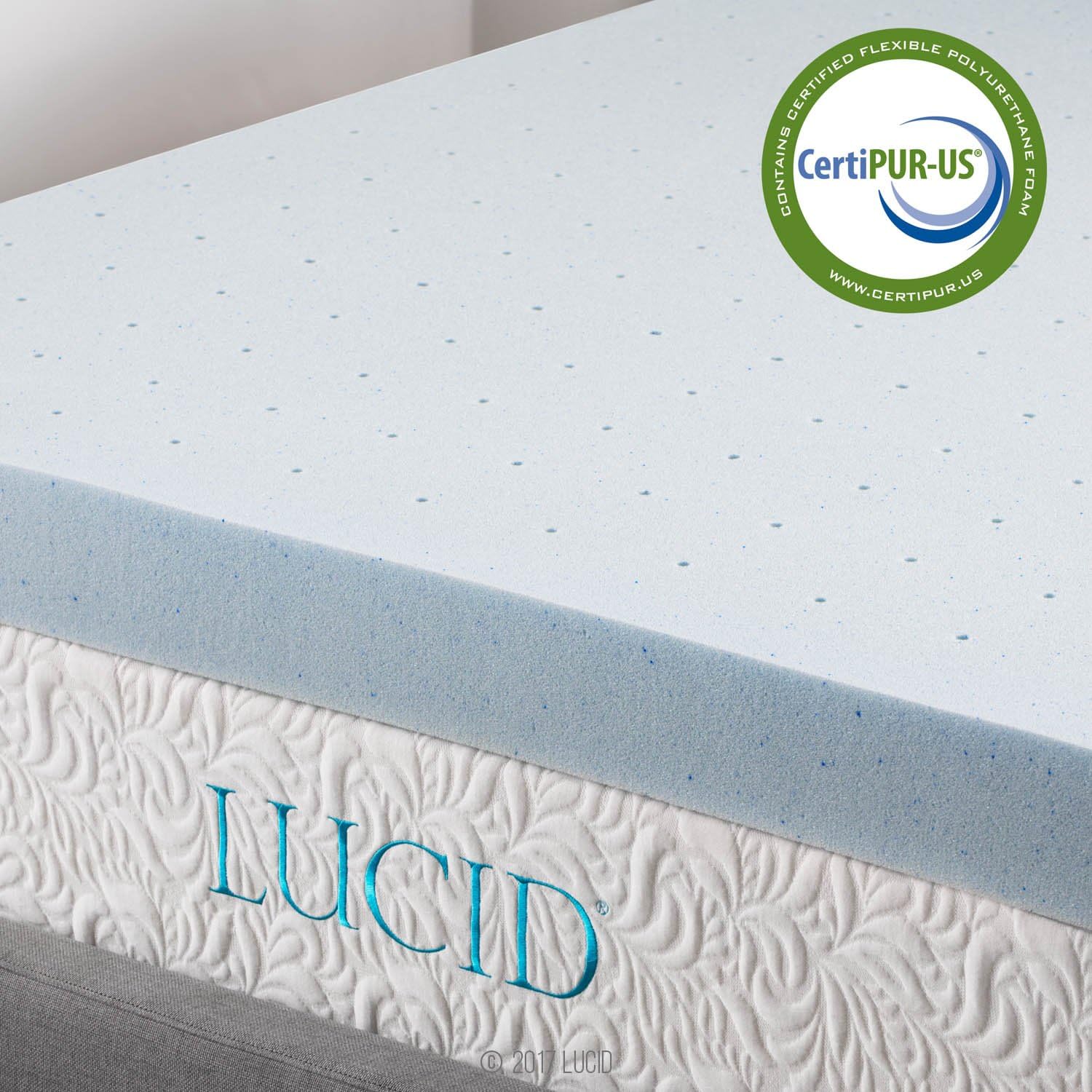 LUCID 4 Inch Gel Memory Foam Mattress Topper, Ventilated Design, Ultra Plush, CertiPUR-US Certified, California King , Blue4