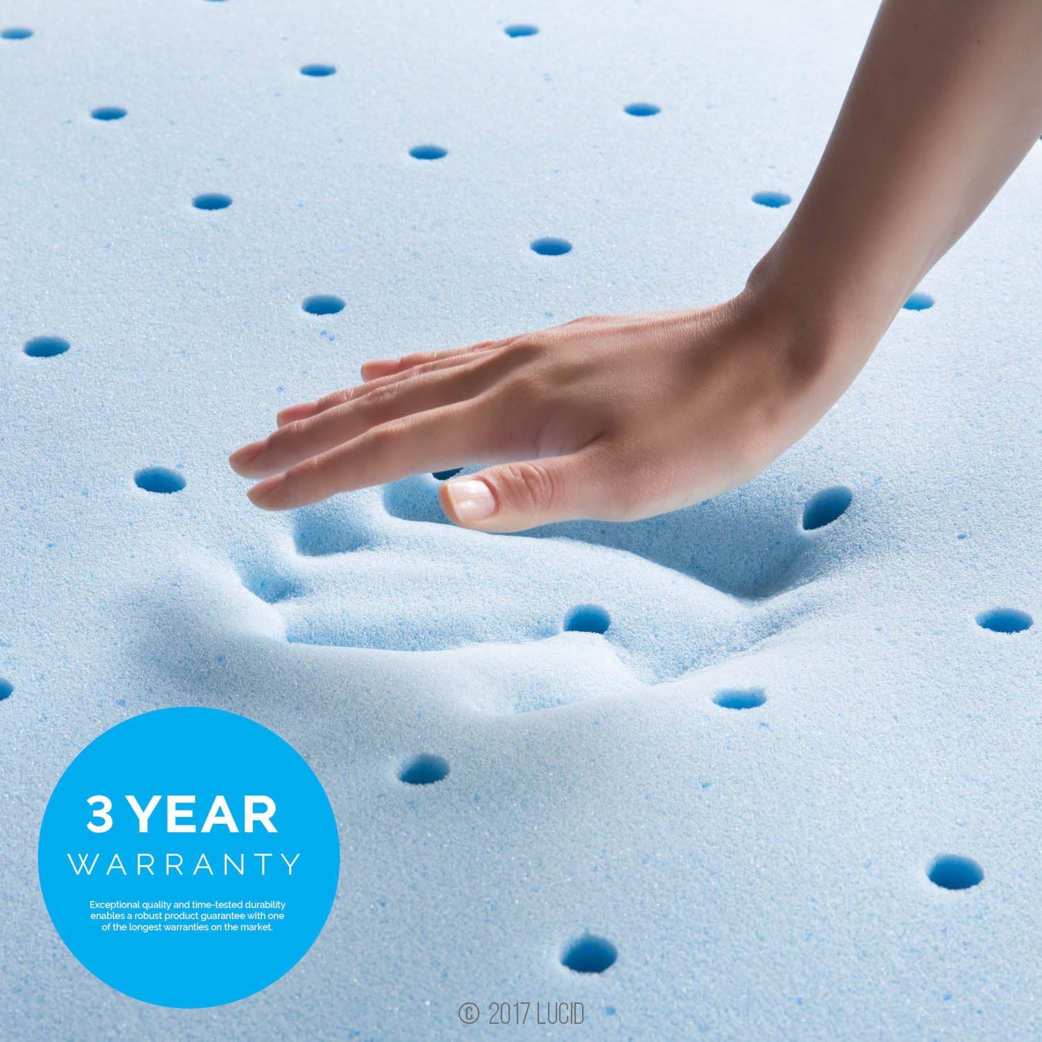 LUCID 4 Inch Gel Memory Foam Mattress Topper, Ventilated Design, Ultra Plush, CertiPUR-US Certified, California King , Blue5