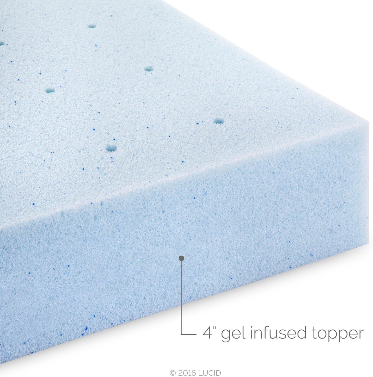 LUCID 4 Inch Gel Memory Foam Mattress Topper, Ventilated Design, Ultra Plush, CertiPUR-US Certified, California King , Blue9